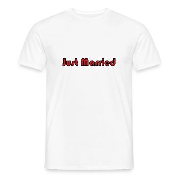 JUST MARRIED. bachelorette party. LOVE. SAINT VALENTINE. COUPLE. - Men's T-Shirt - white - Front - AI Model Male 178 dark (178cm)