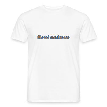 MAÎTRESSE. MERCI. MERCI MAÎTRESSE - T-shirt homme - blanc - Devant - AI Model Male 178 dark (178cm)
