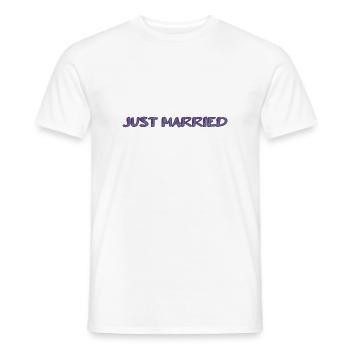 JUST MARRIED. bachelorette party. LOVE. SAINT VALENTINE. COUPLE. - Men's T-Shirt - white - Front - AI Model Male 178 dark (178cm)