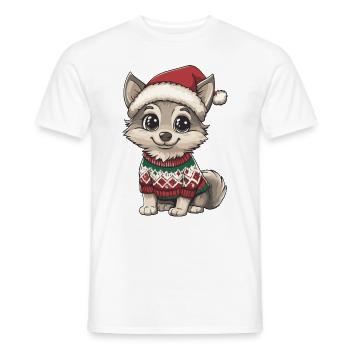 Wolf Christmas Comic - Men's T-Shirt - white - Front - AI Model Male 178 dark (178cm)