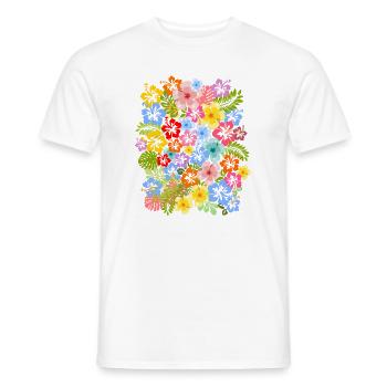 Fleurs d’hibiscus Motif floral Fleur d’hibiscus - T-shirt homme - blanc - Devant - AI Model Male 178 dark (178cm)