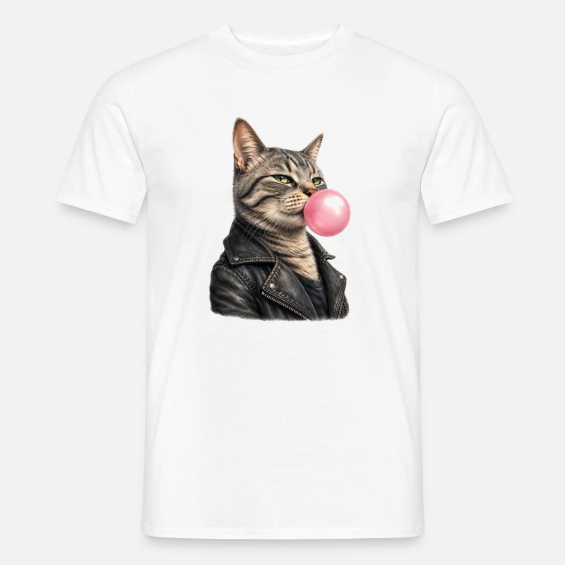 Coole Katze mit Lederjacke - Männer T-Shirt - Weiß