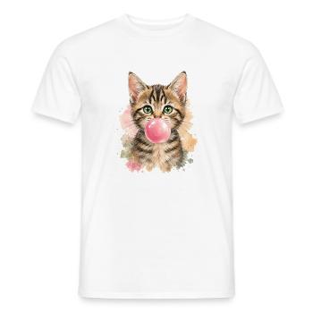 Katze mit rosa Kaugummiblase - Männer T-Shirt - Weiß - Vorne - AI Model Male 178 dark (178cm)
