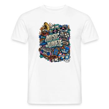 Music Junkie – Retro Musik Collage - Männer T-Shirt - Weiß - Vorne - AI Model Male 178 dark (178cm)