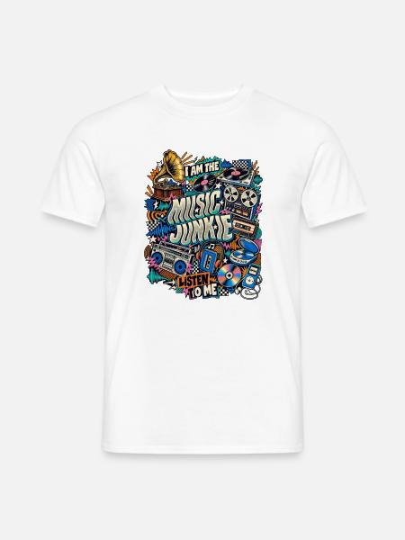 Music Junkie – Retro Musik Collage - Männer T-Shirt - Weiß