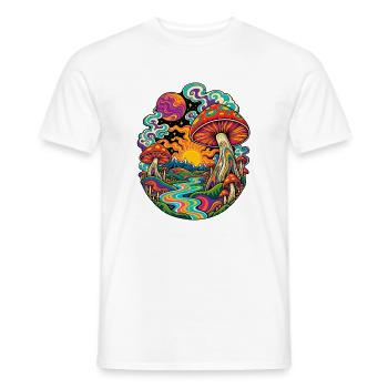 Psychedelische Pilzlandschaft - Männer T-Shirt - Weiß - Vorne - AI Model Male 178 dark (178cm)