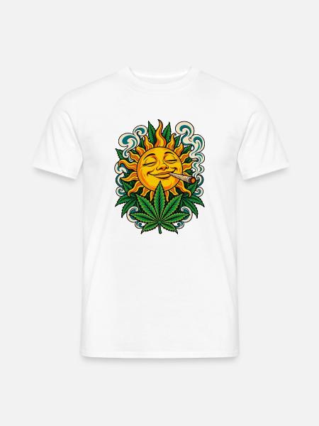 Sonne, Hanfblatt und Jointrauch - Männer T-Shirt - Weiß