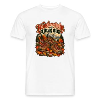 Wanderschuhe an, Alltag aus - Männer T-Shirt - Weiß - Vorne - AI Model Male 178 dark (178cm)