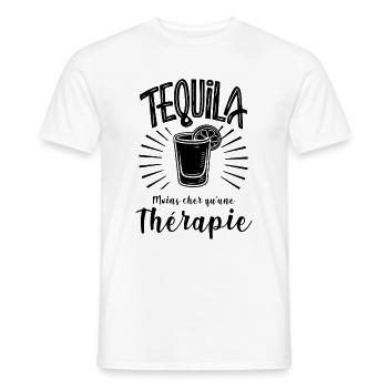 tequila moins cher qu'une thérapie - T-shirt homme - blanc - Devant - AI Model Male 178 dark (178cm)