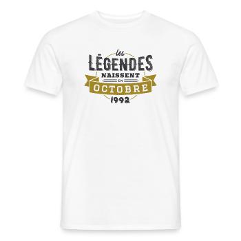 Les légendes naissent en octobre 1992 - T-shirt homme - blanc - Devant - AI Model Male 178 dark (178cm)