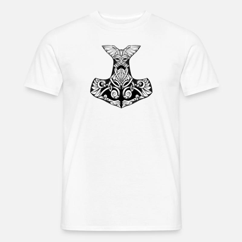 Mjollnir, legendäres Wikinger-Hammer-Dotwork-Tattoo - Männer T-Shirt - Weiß