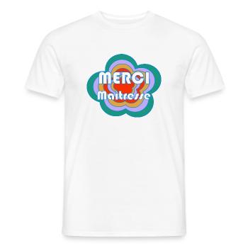 MERCI. MAÎTRESSE. MAÎTRE. MERCI MAÎTRESSE - T-shirt homme - blanc - Devant - AI Model Male 178 dark (178cm)