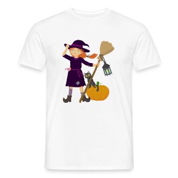 Hexe mit Besen und Katze - Männer T-Shirt - Weiß - Vorne - AI Model Male 178 dark (178cm)