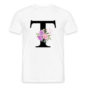 Lila Blumenbuchstabe T - Männer T-Shirt - Weiß - Vorne - AI Model Male 178 dark (178cm)