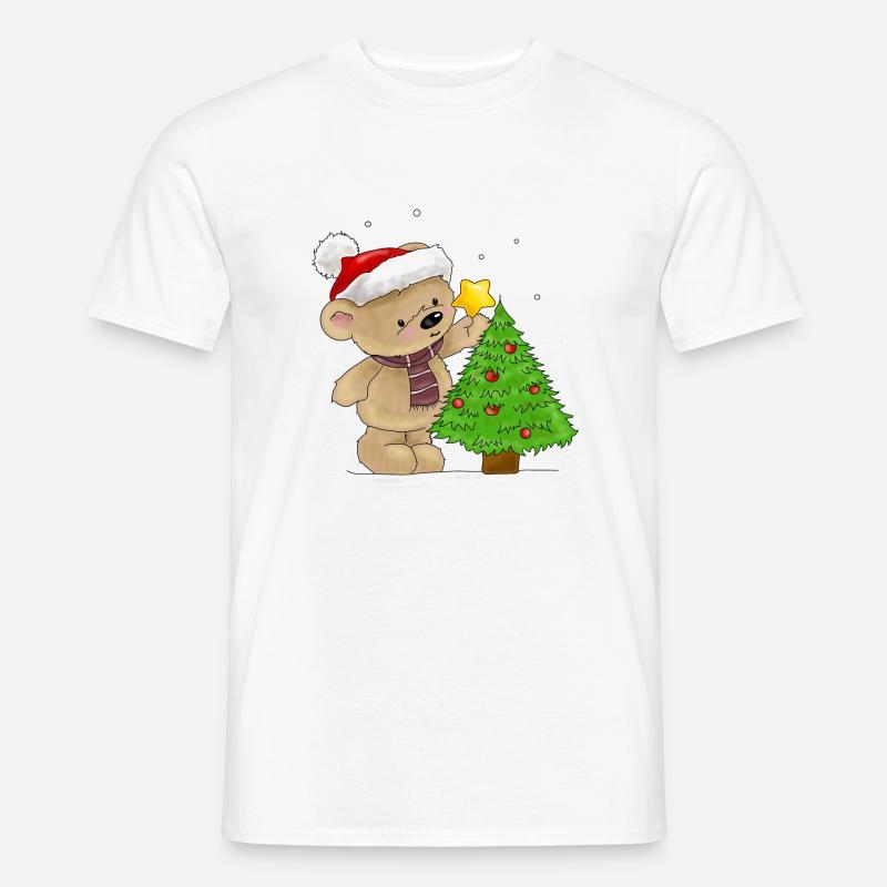 Bärchen schmückt Weihnachtsbaum - Männer T-Shirt - Weiß