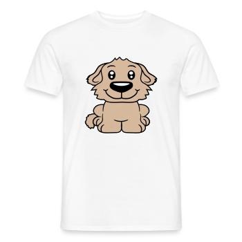 chien assis mignon petit chiot heureux animal de compagnie - T-shirt homme - blanc - Devant - AI Model Male 178 dark (178cm)