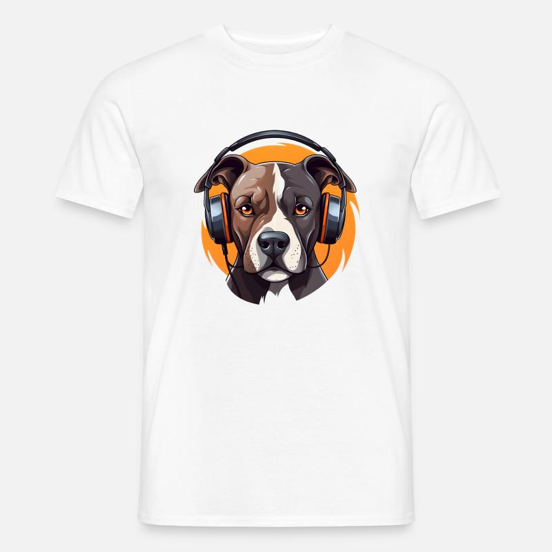 Pitbull mit Kopfhörern Cool - Männer T-Shirt - Weiß