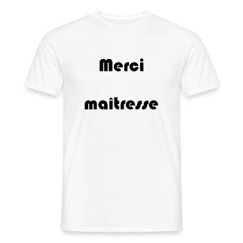 MERCI. MAÎTRESSE. MAÎTRE. MERCI MAÎTRESSE - T-shirt homme - blanc - Devant - AI Model Male 178 dark (178cm)
