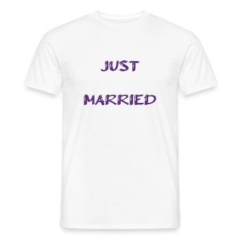 JUST MARRIED. bachelorette party. LOVE. SAINT VALENTINE. COUPLE. - Men's T-Shirt - white - Front - AI Model Male 178 dark (178cm)