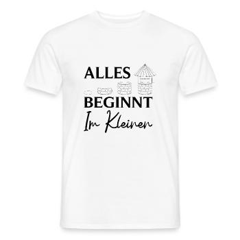 Well builder Spruch: Everything starts on a small scale - Men's T-Shirt - white - Front - AI Model Male 178 dark (178cm)