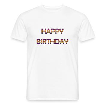 JOYEUX ANNIVERSAIRE. HAPPY BIRTHDAY. ANNIVERSAIRE. - T-shirt homme - blanc - Devant - AI Model Male 178 dark (178cm)