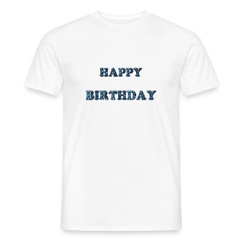 JOYEUX ANNIVERSAIRE. HAPPY BIRTHDAY. ANNIVERSAIRE. - T-shirt homme - blanc - Devant - AI Model Male 178 dark (178cm)