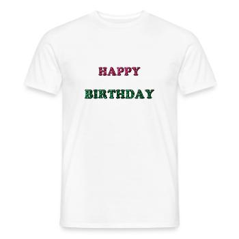 JOYEUX ANNIVERSAIRE. HAPPY BIRTHDAY. ANNIVERSAIRE. - T-shirt homme - blanc - Devant - AI Model Male 178 dark (178cm)