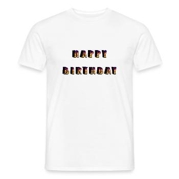 JOYEUX ANNIVERSAIRE. HAPPY BIRTHDAY. ANNIVERSAIRE. - T-shirt homme - blanc - Devant - AI Model Male 178 dark (178cm)