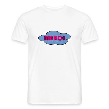 MERCI. THANKS. THANK YOU. ANNIVERSAIRE. NAISSANCE. - T-shirt homme - blanc - Devant - AI Model Male 178 dark (178cm)