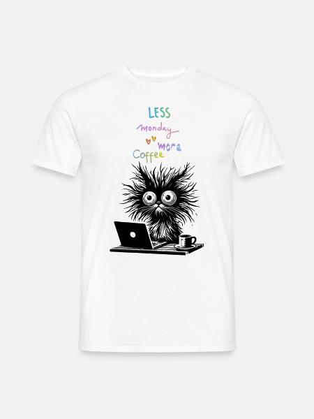 Katze Kaffee Koffein Büro Kollege Montag Lustig - Männer T-Shirt - Weiß