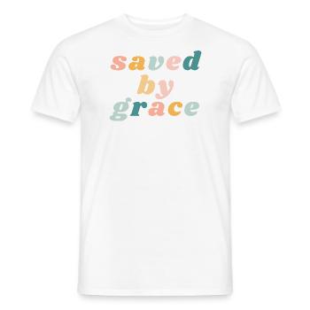 Sauvé par la grâce - Happy Colorful Vibe Christian - T-shirt homme - blanc - Devant - AI Model Male 178 dark (178cm)