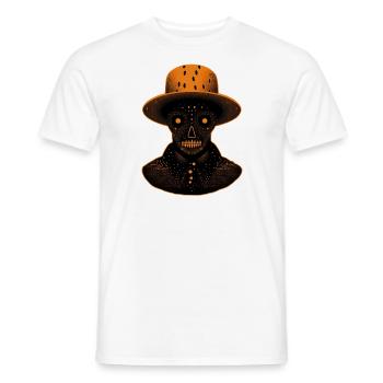 An Orange skeleton like head wearing a hat - Men's T-Shirt - white - Front - AI Model Male 178 dark (178cm)
