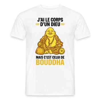 T-shirt humour Bouddha Corps d’un dieu - T-shirt homme - blanc - Devant - AI Model Male 178 dark (178cm)