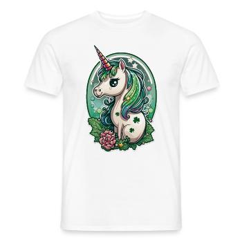Licorne multicolore fleurs trèfle chance fête - T-shirt homme - blanc - Devant - AI Model Male 178 dark (178cm)