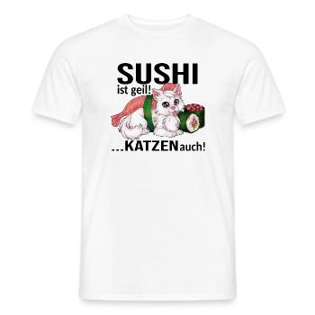 Sushi ist geil, Katzen auch - lustige Sushi Cat - Männer T-Shirt - Weiß - Vorne - AI Model Male 178 dark (178cm)