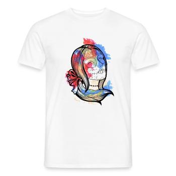 A Beautiful and Funny Watercolor Calavera Design - Men's T-Shirt - white - Front - AI Model Male 178 dark (178cm)