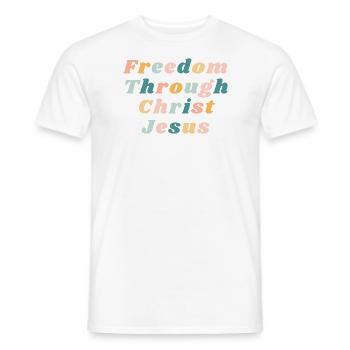 La liberté par le Christ Jésus Chrétien coloré - T-shirt homme - blanc - Devant - AI Model Male 178 dark (178cm)