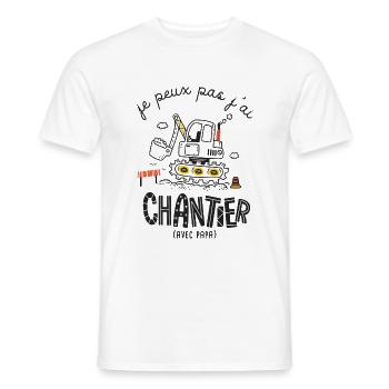 Pelleteuse Je peux pas j ai Chantier humour - T-shirt homme - blanc - Devant - AI Model Male 178 dark (178cm)