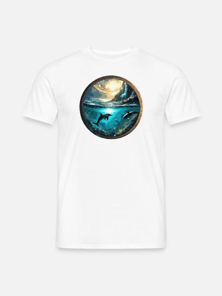 Dolphin,Gold,Water,Sea,Circle,Epic,Reflection - Men's T-Shirt - white