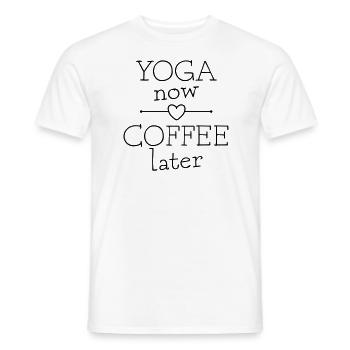 Yoga Now Coffee Later Funny gift idea - Men's T-Shirt - white - Front - AI Model Male 178 dark (178cm)