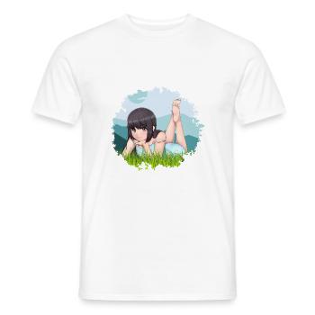 Anime Girl dans l’herbe de la nature avec des montagnes - T-shirt homme - blanc - Devant - AI Model Male 178 dark (178cm)