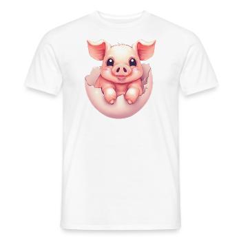 Cute Kawaii Pig in Egg - Eggshell Design - Men's T-Shirt - white - Front - AI Model Male 178 dark (178cm)