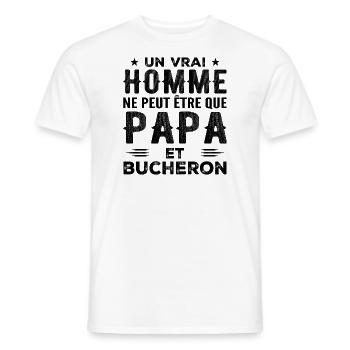 Un Vrai Homme N'est Que Papa et Bucheron - T-shirt homme - blanc - Devant - AI Model Male 178 dark (178cm)