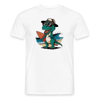 Dino T-Rex with Surfboard Surfer - Men's T-Shirt - white - Front - AI Model Male 178 dark (178cm)