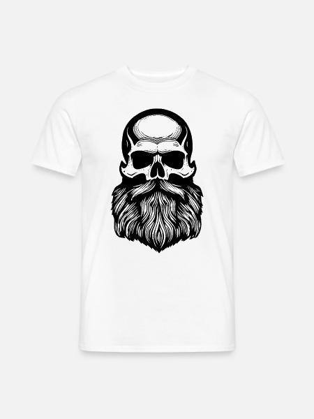 Skull mit Vollbart, Totenkopf - Männer T-Shirt - Weiß