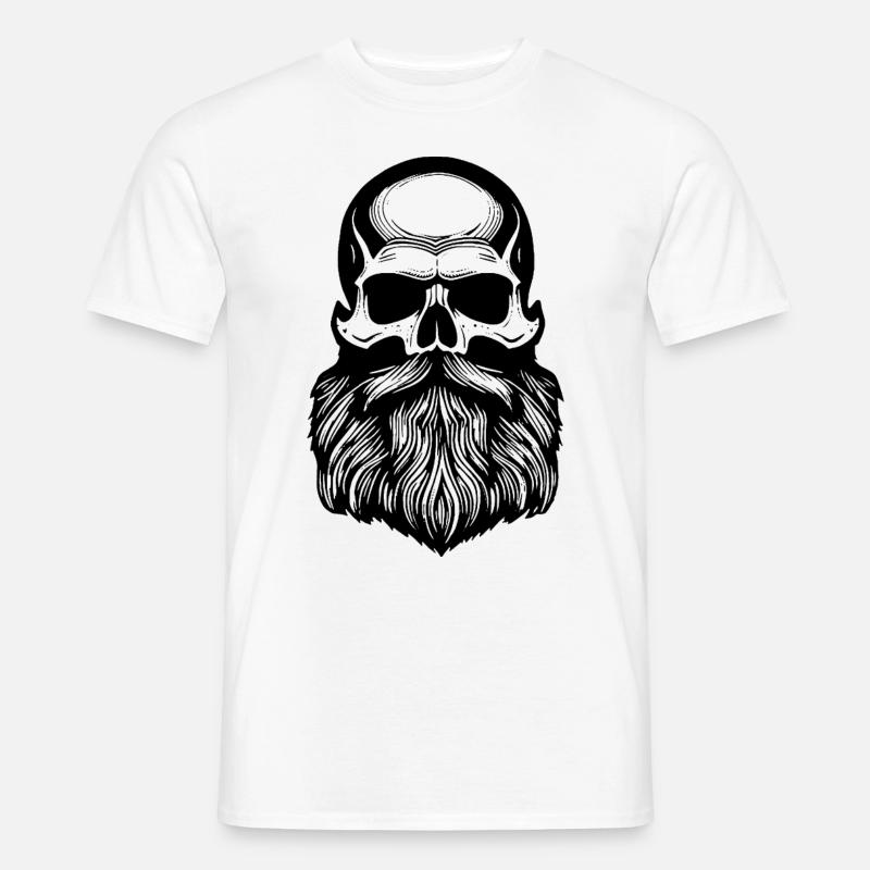Skull mit Vollbart, Totenkopf - Männer T-Shirt - Weiß