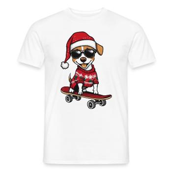 Jack Russell Terrier Dog Christmas Skateboard - Men's T-Shirt - white - Front - AI Model Male 178 dark (178cm)