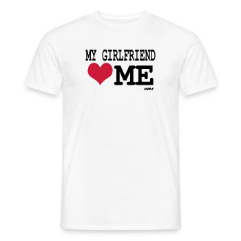 my girlfriend loves me by wam - Men's T-Shirt - white - Front - AI Model Male 178 dark (178cm)