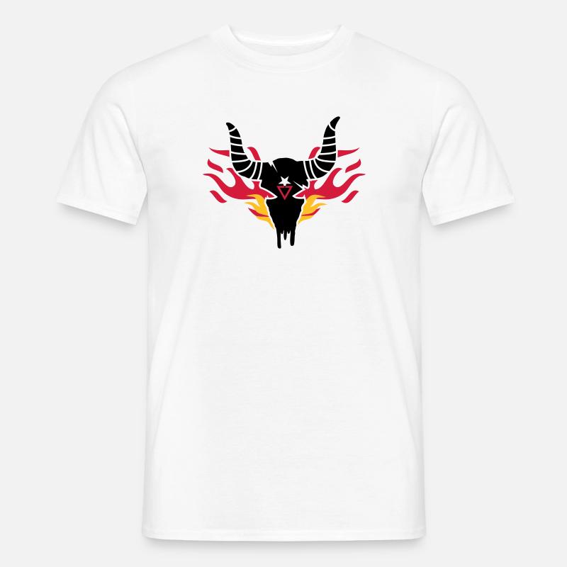 Stier Schädel mit Flammen - Männer T-Shirt - Weiß