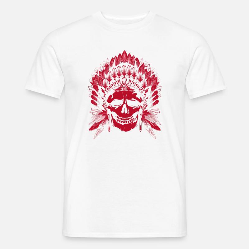 roter Totenkopf mit Kopfschmuck eines Häuptlings - Männer T-Shirt - Weiß